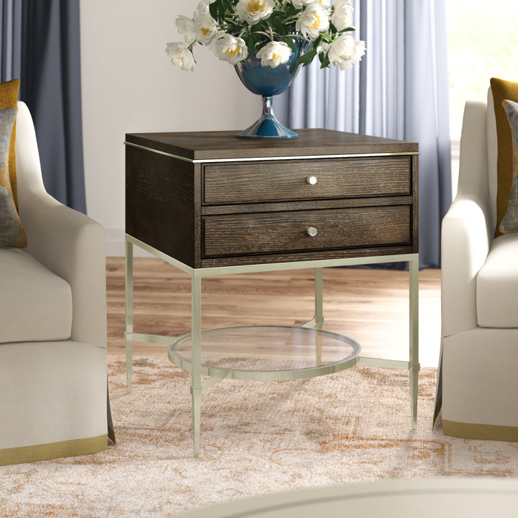 Clarendon Gold Brown 2-Drawer Nightstand with Glass Shelf