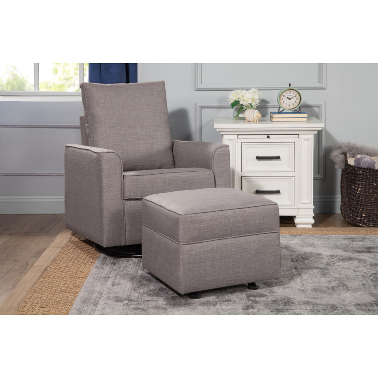 Steel Gray Tweed Square Gliding Ottoman with Metal Frame
