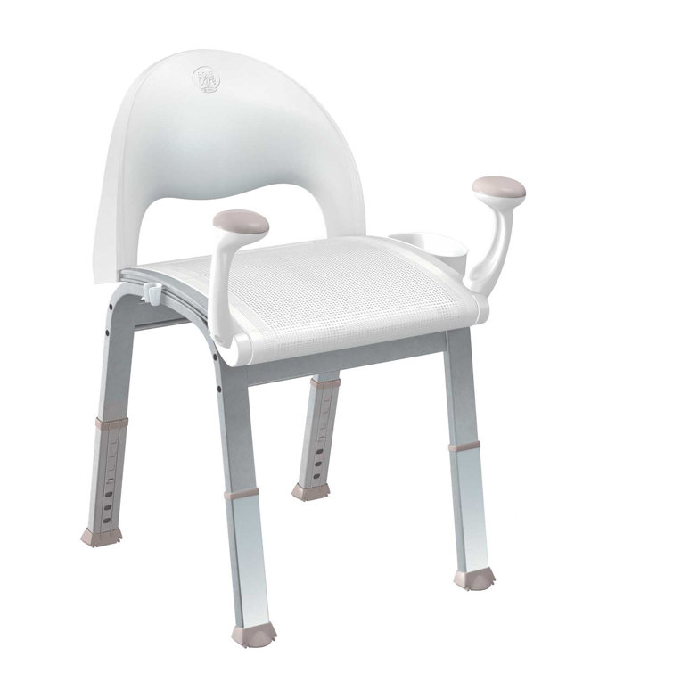 White Adjustable Bath Safety Shower Chair with Arm Rests