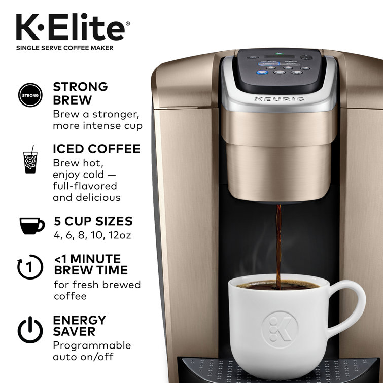 Keurig K-Elite Brushed Gold Single-Serve Coffee Maker with Iced Coffee Setting