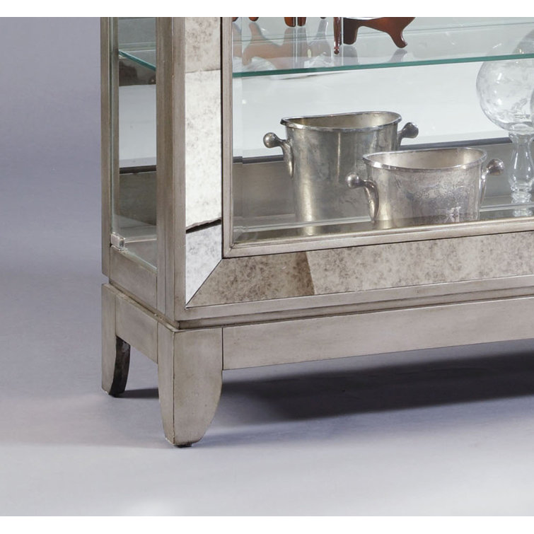 Aged Silver Lighted 5-Shelf Curio Cabinet with Poplar Wood Legs