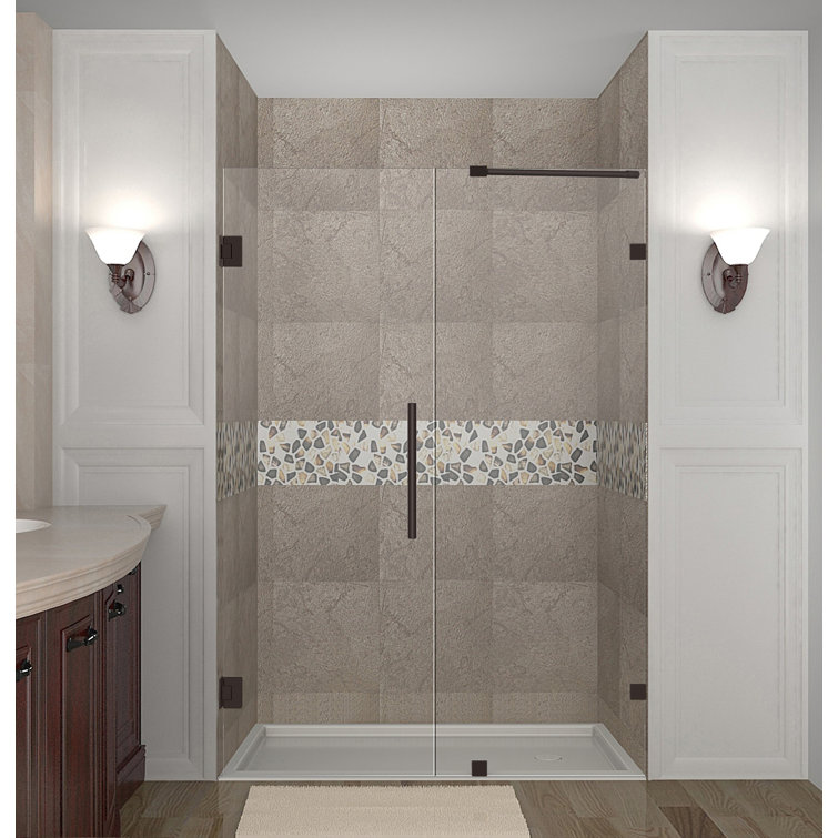 Nautis 72'' H Clear Tempered Glass Frameless Hinged Shower Door