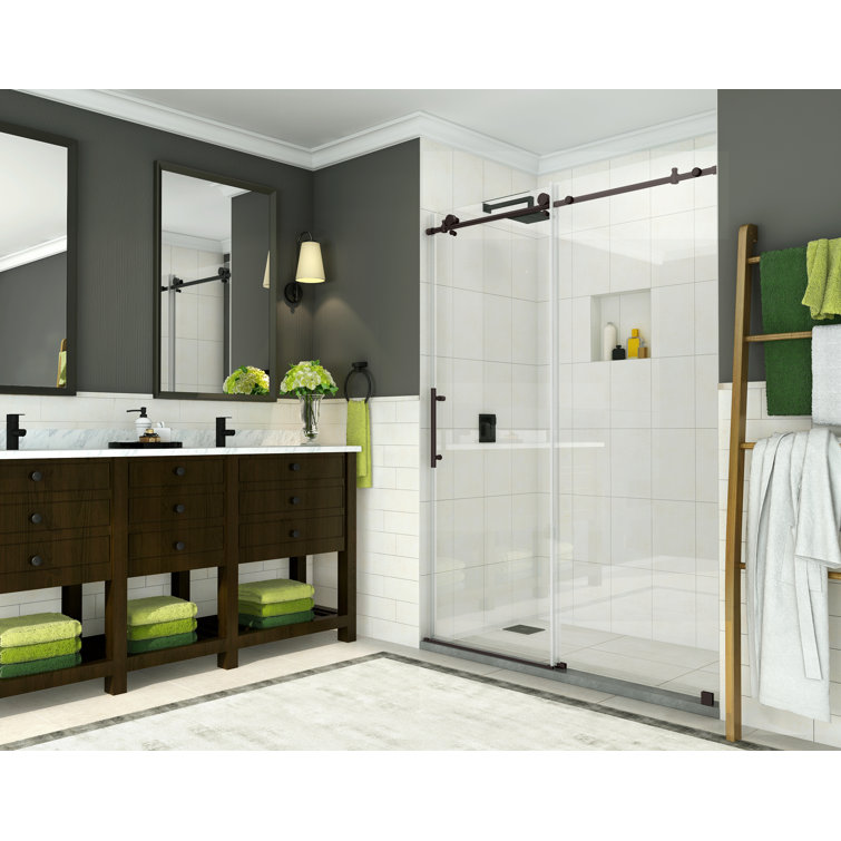 Coraline 76" Oil Rubbed Bronze Frameless Sliding Shower Door with Clear Glass