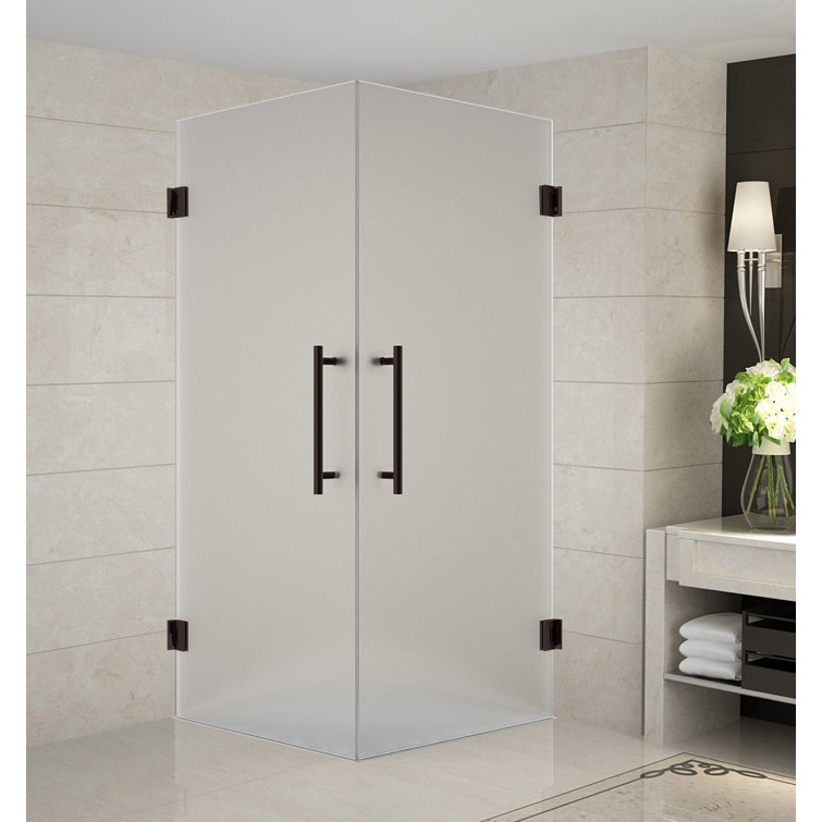 Vanora 38" x 72" Bronze Frameless Hinged Shower Enclosure with Frosted Glass