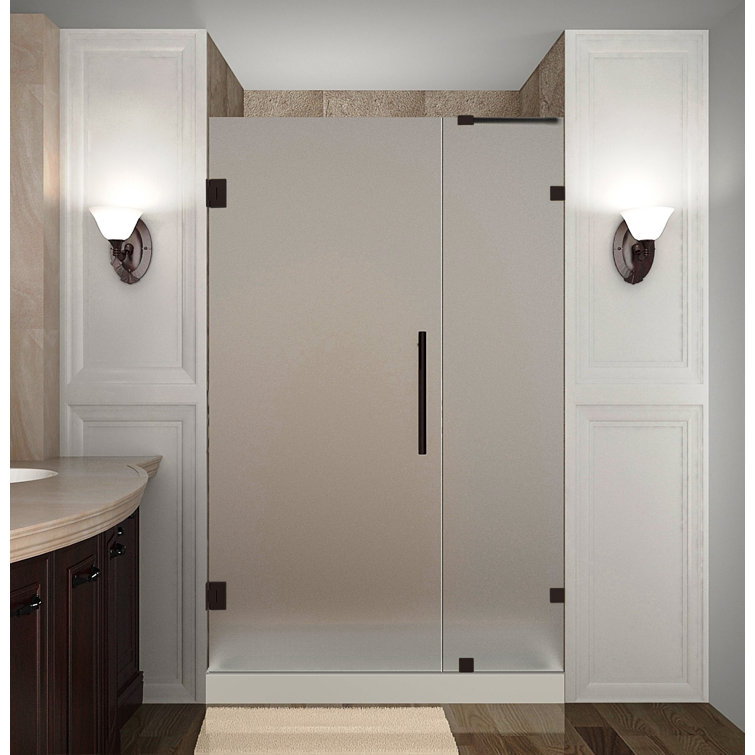 Nautis 48" x 72" Bronze Frameless Frosted Glass Hinged Shower Door