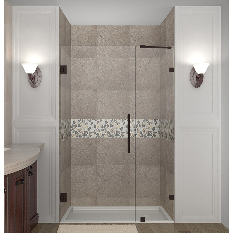 Nautis 58" Clear Glass Frameless Hinged Shower Door in Bronze