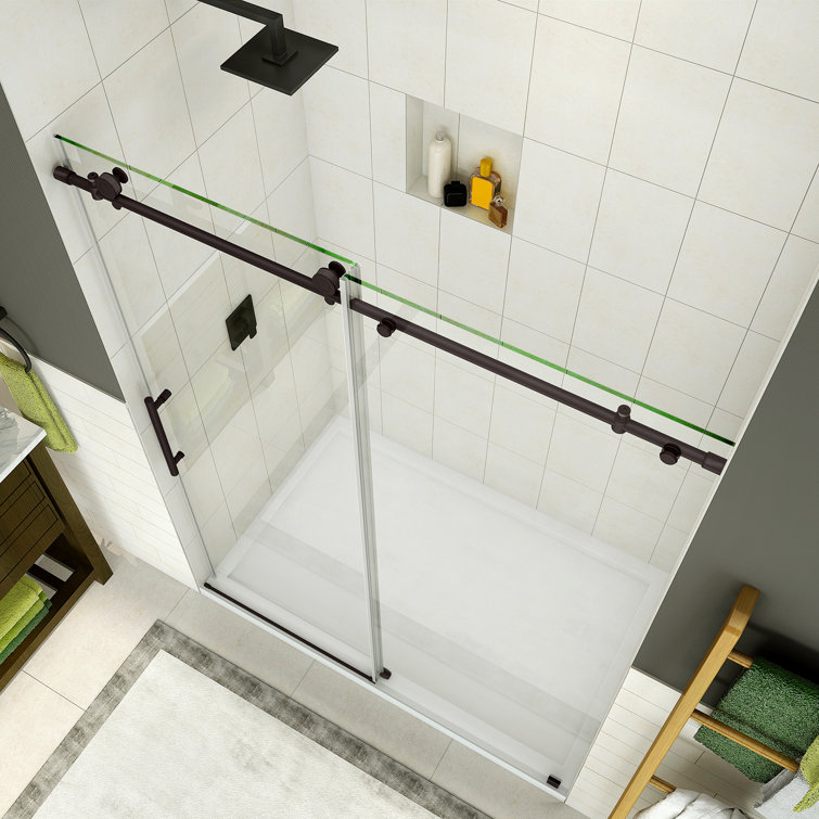 Coraline 76" Oil Rubbed Bronze Frameless Sliding Shower Door with Clear Glass