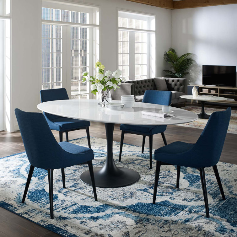 Lippa 78" White Wood Oval Dining Table with Black Base