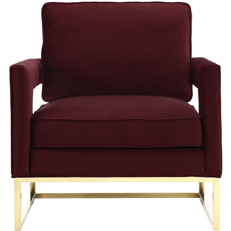 Maroon Velvet and Gold Modern Accent Chair