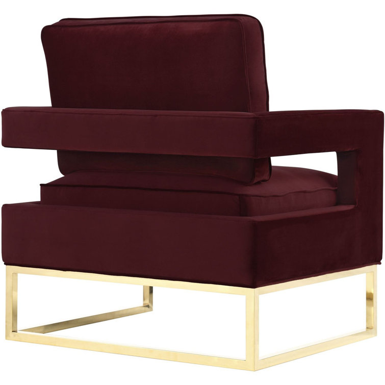 Maroon Velvet and Gold Modern Accent Chair