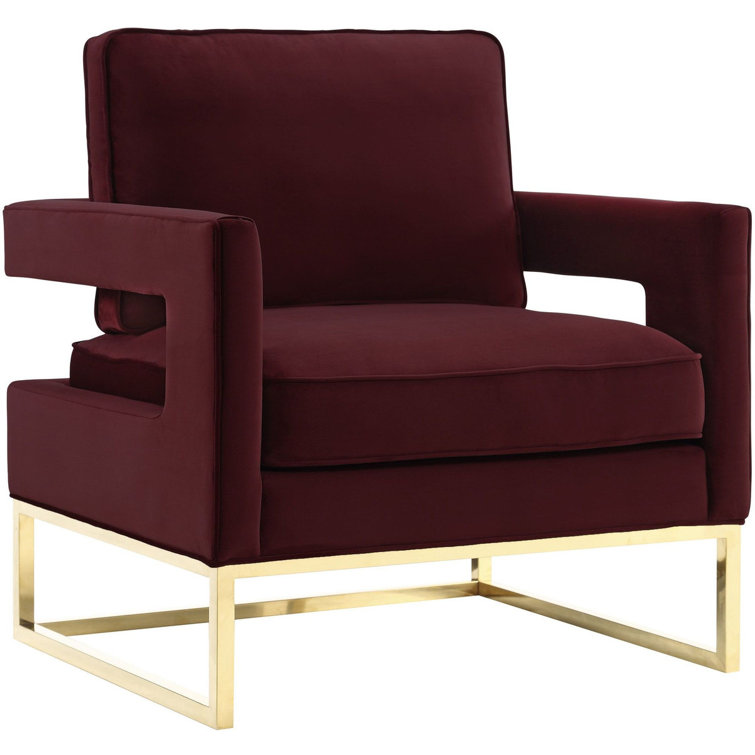 Maroon Velvet and Gold Modern Accent Chair
