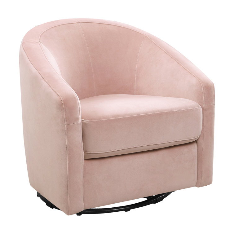 Blush Pink Velvet Handcrafted Swivel Glider with Wooden Base