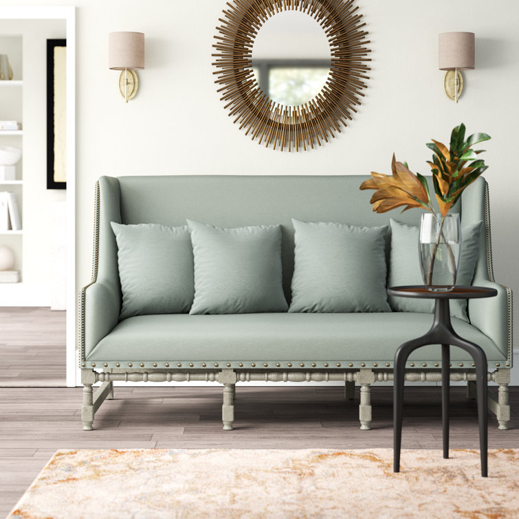 Sage Green Linen Sofa with Nailhead Trim