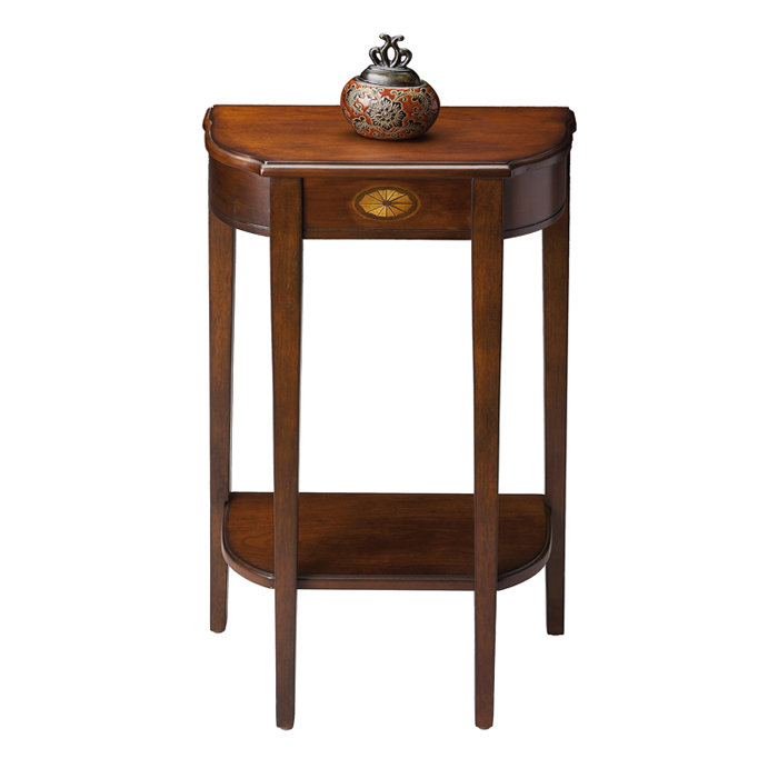 Cherry Wood Demilune Console Table with Storage