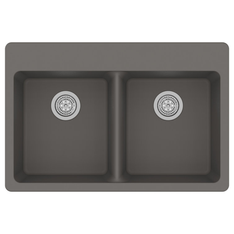Gray Granite Quartz 33" Double Bowl Drop-In Kitchen Sink
