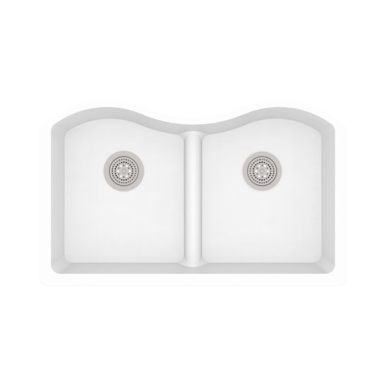 White Granite Double Bowl Undermount Kitchen Sink