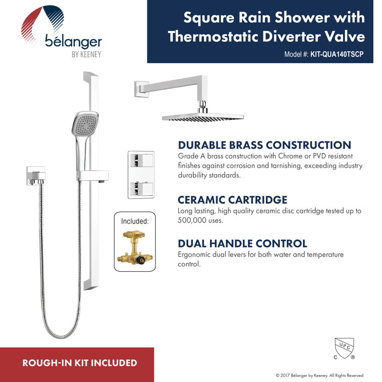 Polished Chrome Square Rain Shower System with Handheld