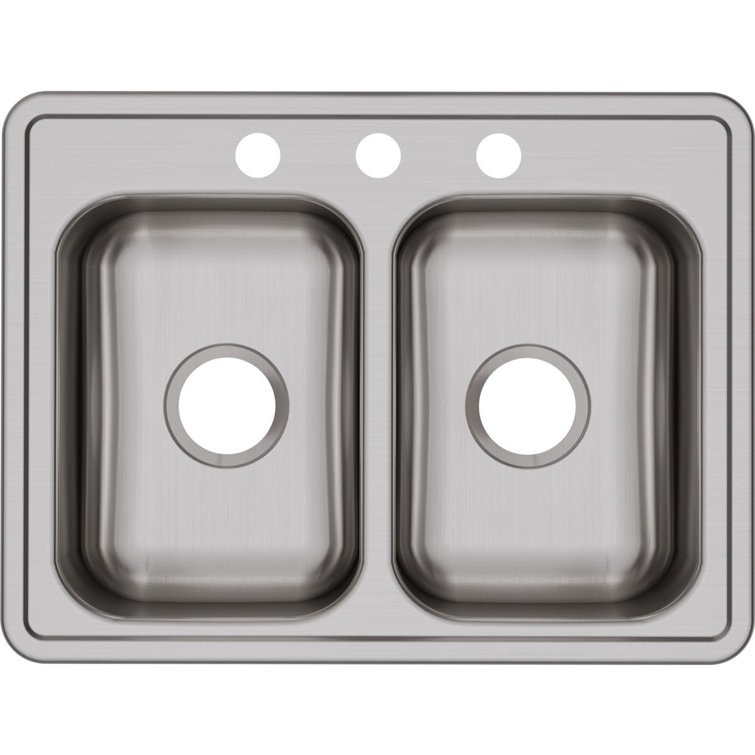 Dayton 25" Satin Stainless Steel Double Bowl Drop-In Kitchen Sink
