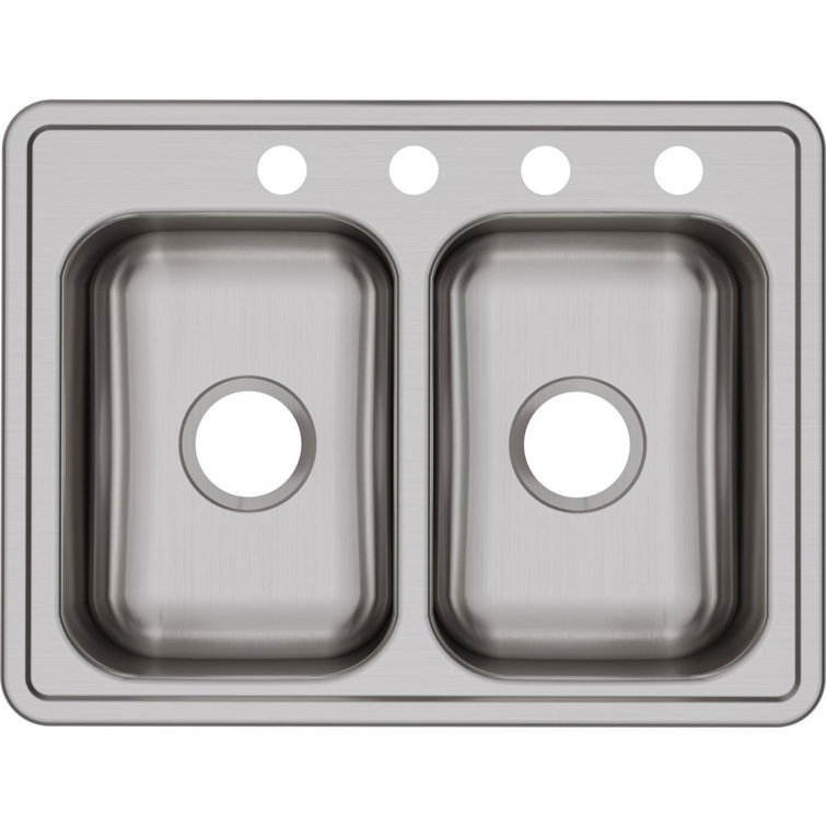 Stainless Steel Double Bowl Drop-In Kitchen Sink, 33" x 21"