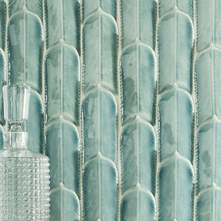 Sky Blue Feather Pattern Ceramic Mosaic Tile