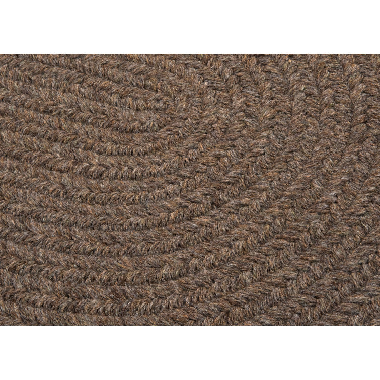 Bark Brown Oval Braided Wool Blend Reversible Rug, 2' x 3'