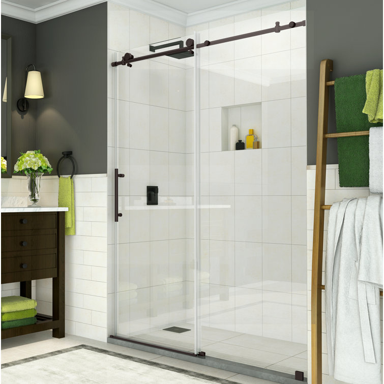 Coraline 76" Oil Rubbed Bronze Frameless Sliding Shower Door with Clear Glass