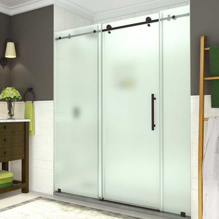 Coraline 72" x 76" Frosted Glass Bronze Sliding Shower Door
