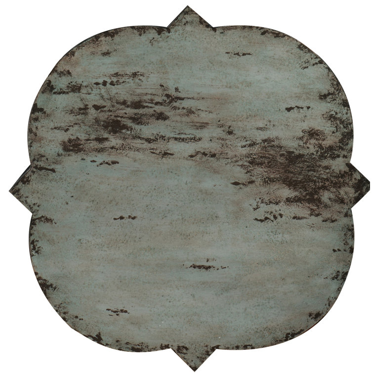 Gray Distressed Metal and Wood Round End Table