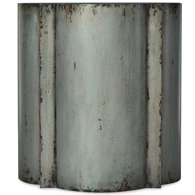Gray Distressed Metal and Wood Round End Table