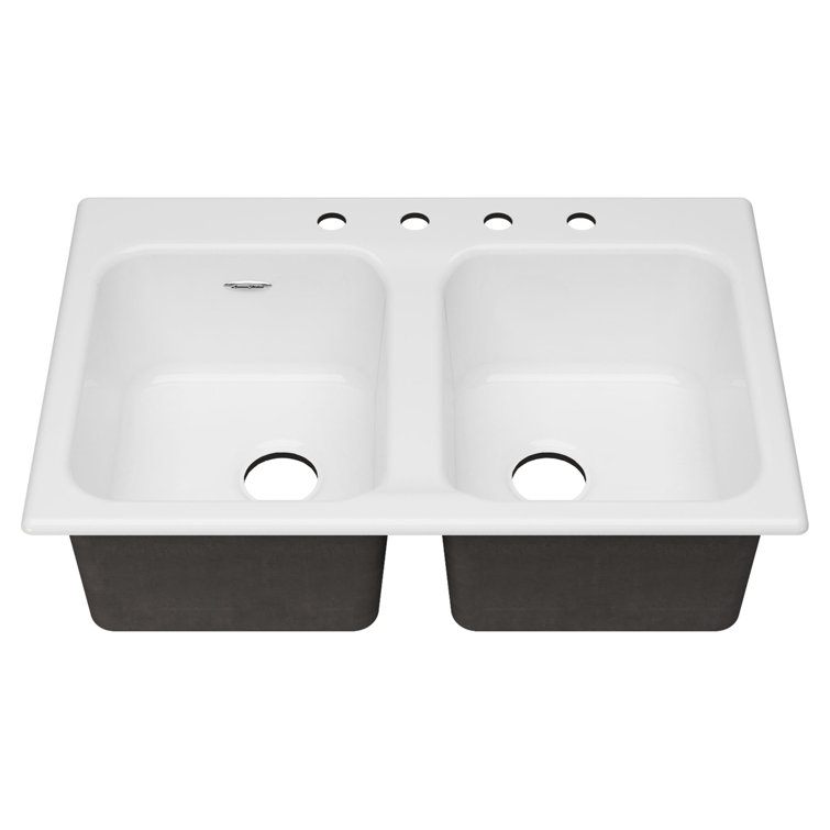 Quince 33'' White Cast Iron Double Bowl Drop-In Kitchen Sink