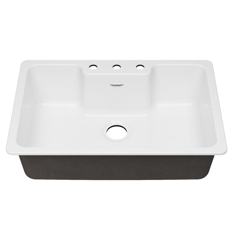 Quince 33'' White Glossy Cast Iron Drop-In Single Bowl Kitchen Sink