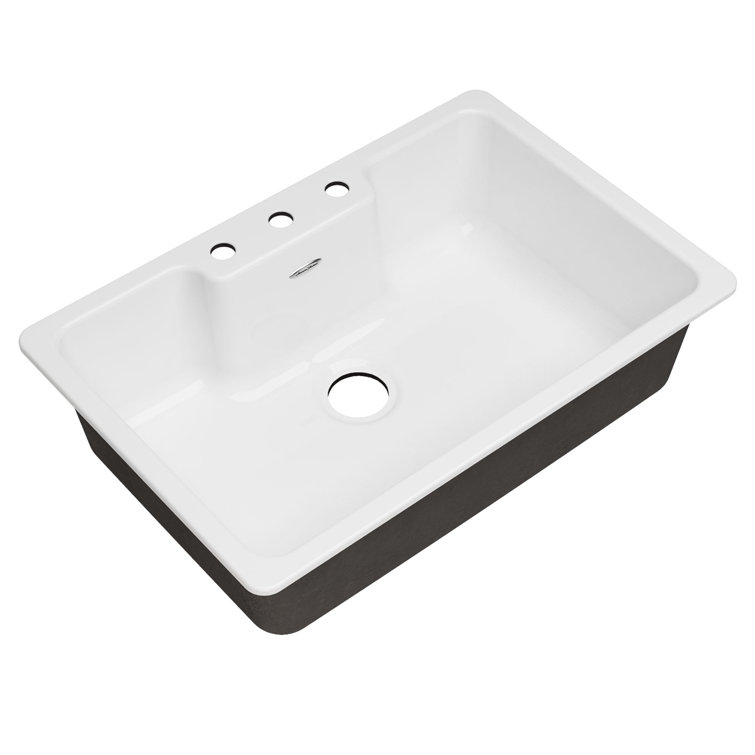 Quince 33'' White Glossy Cast Iron Drop-In Single Bowl Kitchen Sink