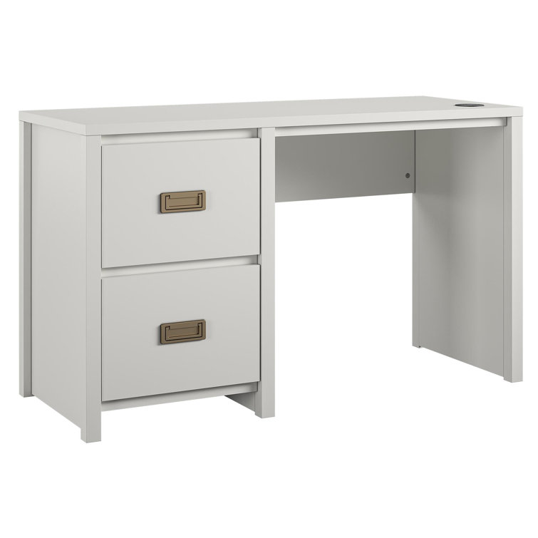 Explorer's Haven White Wooden Kids' Desk with Gold Drawer Pulls