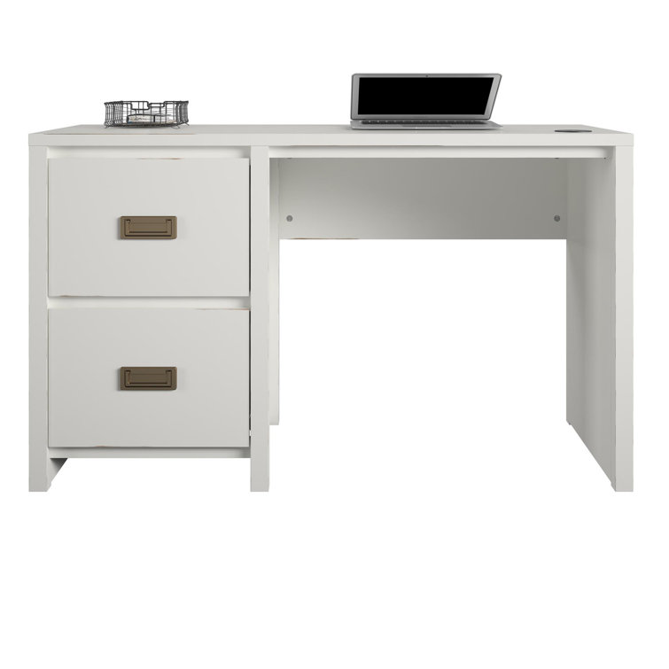 Explorer's Haven White Wooden Kids' Desk with Gold Drawer Pulls