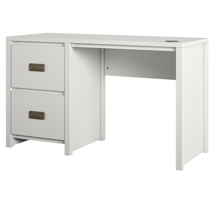 Explorer's Haven White Wooden Kids' Desk with Gold Drawer Pulls