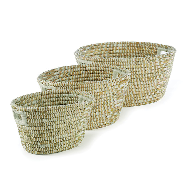 Handwoven Oval Seagrass Storage Baskets with Handles, Set of 3
