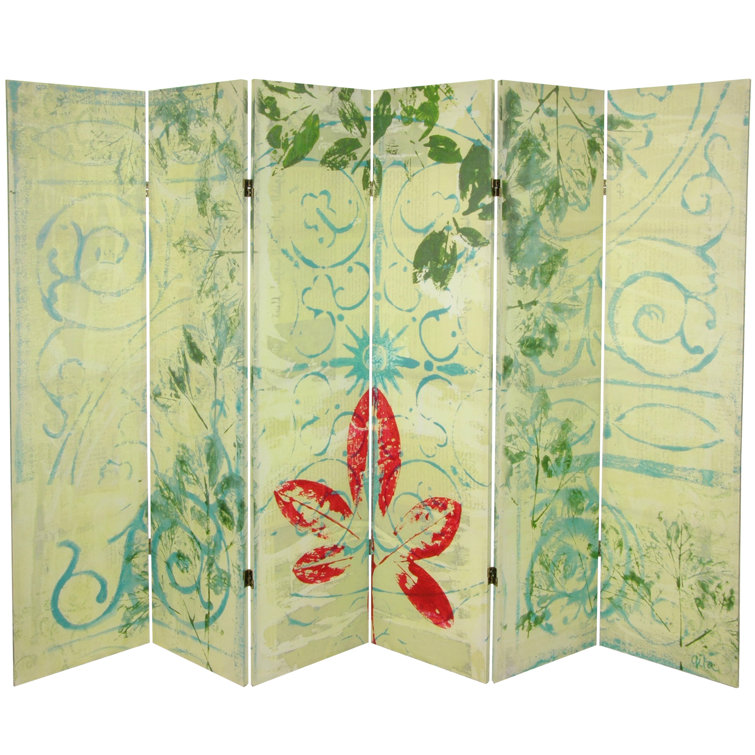 Turquoise and Red Floral Canvas 6-Panel Folding Room Divider