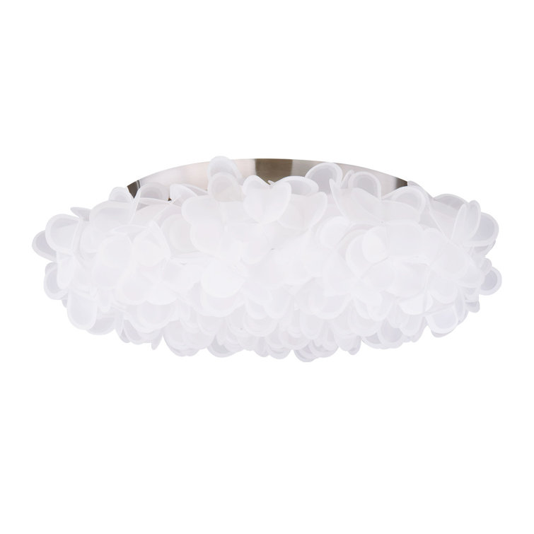 Fluffy Petal LED Flush Mount in Brushed Nickel with White Cloth Petals