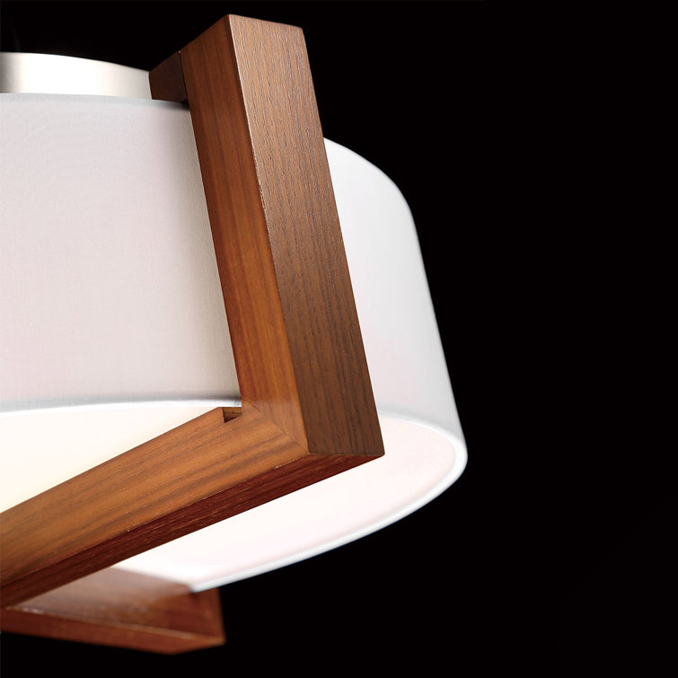 Walnut & Brushed Nickel LED Drum Flush Mount with White Linen Shade