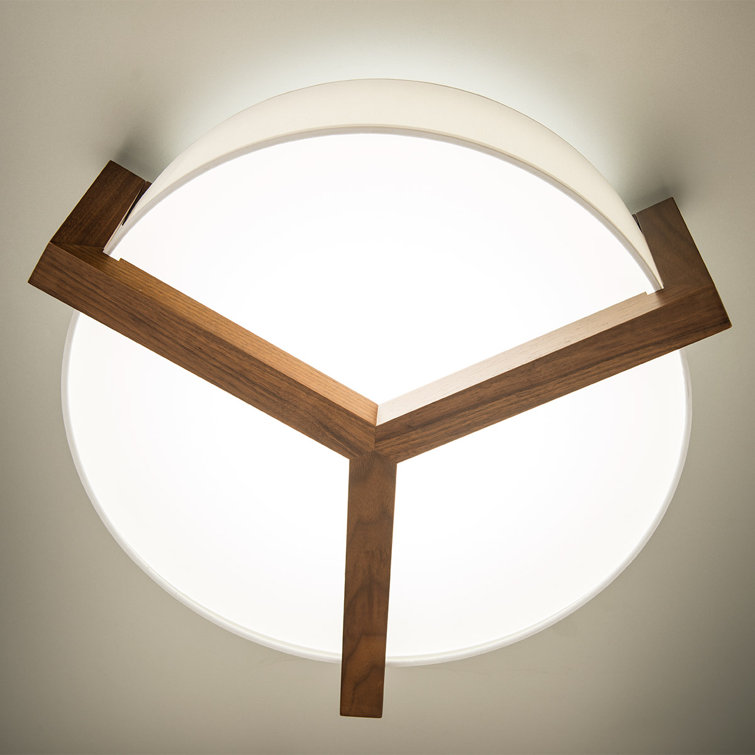 Walnut & Brushed Nickel LED Drum Flush Mount with White Linen Shade