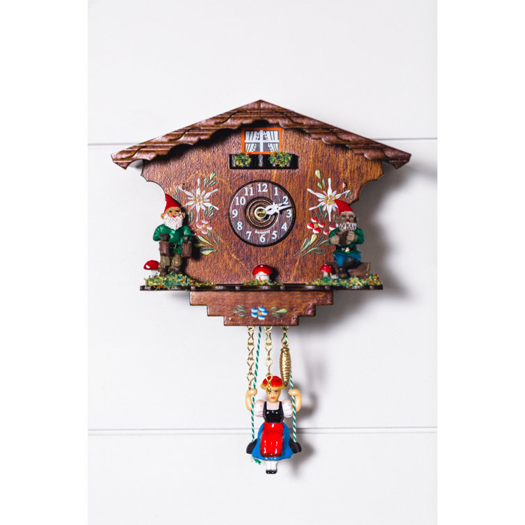 Hermle 8.5" Brown and Green Floral Swinging Girl Cuckoo Wall Clock