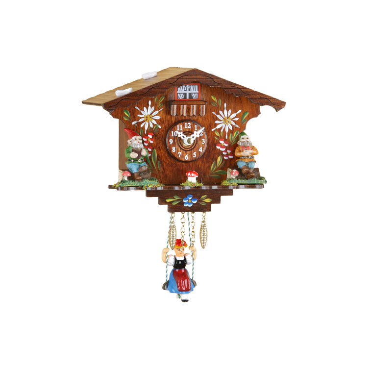 Hermle 8.5" Brown and Green Floral Swinging Girl Cuckoo Wall Clock