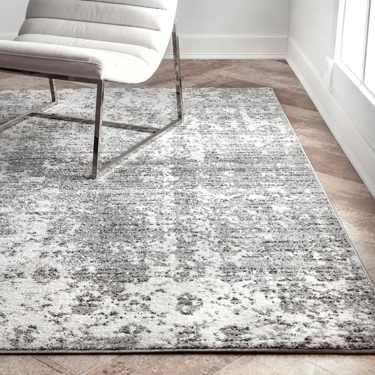 Elysian Clouds Abstract Gray Synthetic 5' x 8' Area Rug