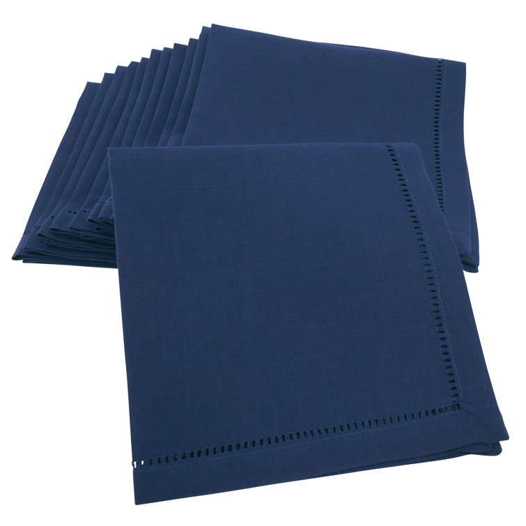Navy Blue Hemstitched Linen Dinner Napkins, Set of 12