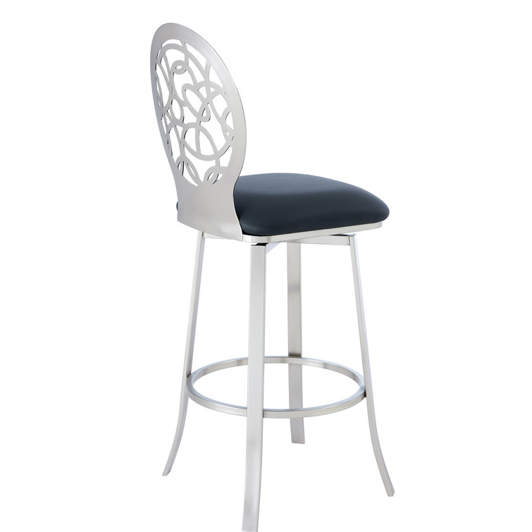 Contemporary Lotus 30" Swivel Barstool in Brushed Stainless Steel and Gray