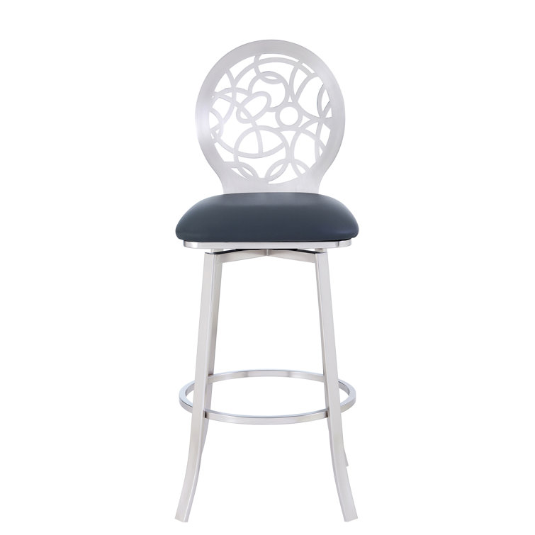 Contemporary Lotus 30" Swivel Barstool in Brushed Stainless Steel and Gray