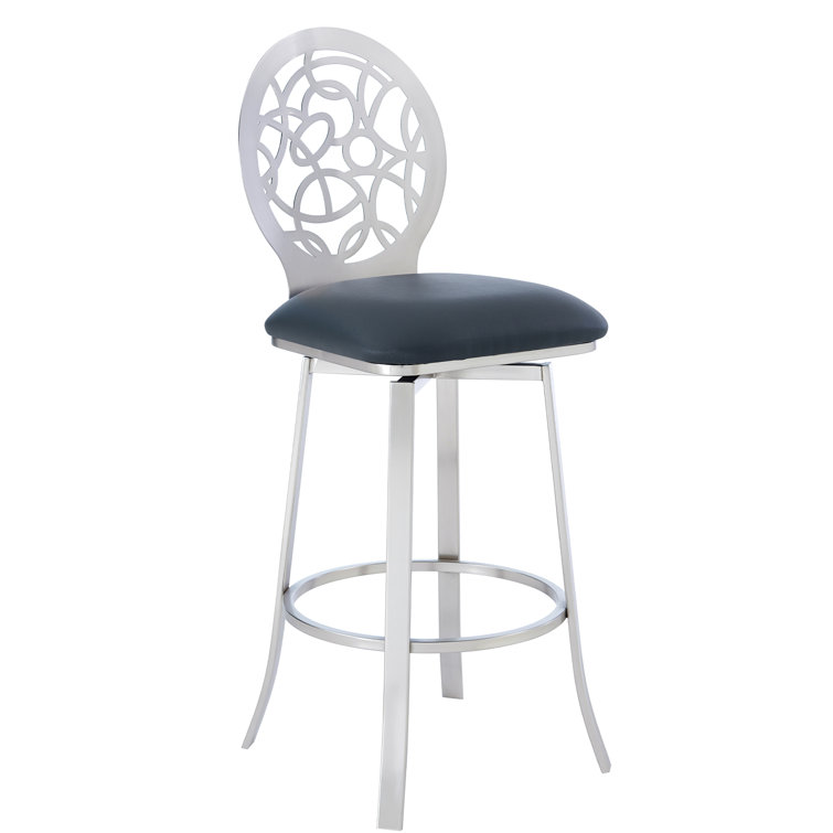 Contemporary Lotus 30" Swivel Barstool in Brushed Stainless Steel and Gray