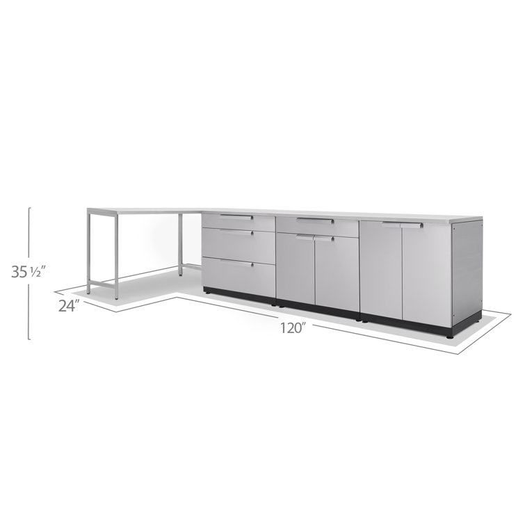 Stainless Steel L-Shaped Outdoor Kitchen Cabinet Set with Prep Table
