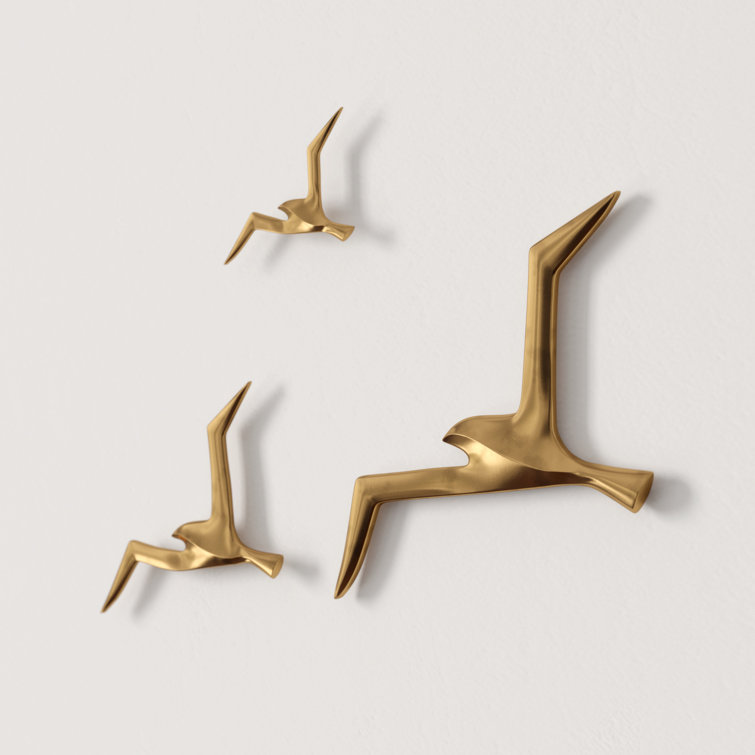 Antique Brass Flock of Birds Wall Sculpture Set