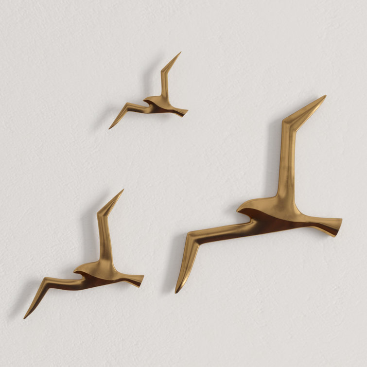 Antique Brass Flock of Birds Wall Sculpture Set